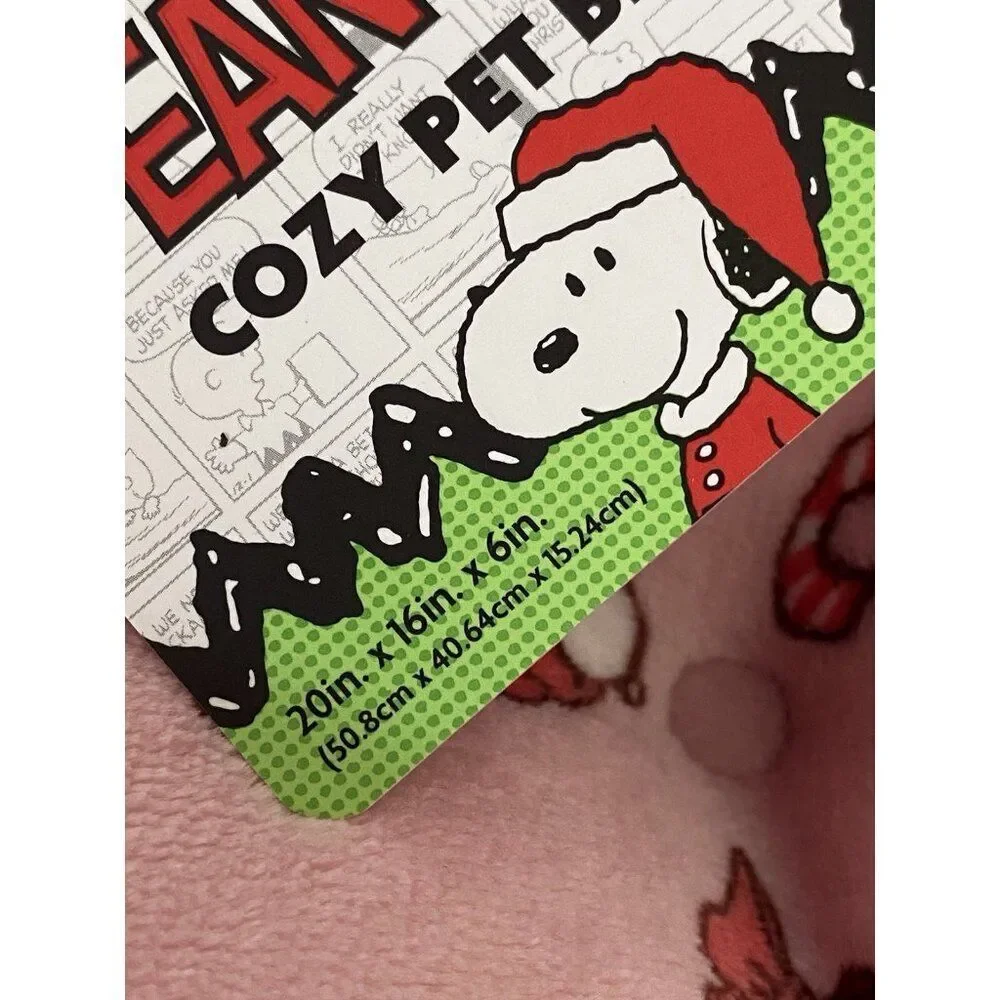 Peanuts Snoopy Small Dog Cat Pet‎ Cozy Cuddler Bed Christmas Pink Candy Cane NEW